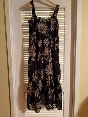 NATURAL LIFE Black Tank Dress with Cream Floral Print